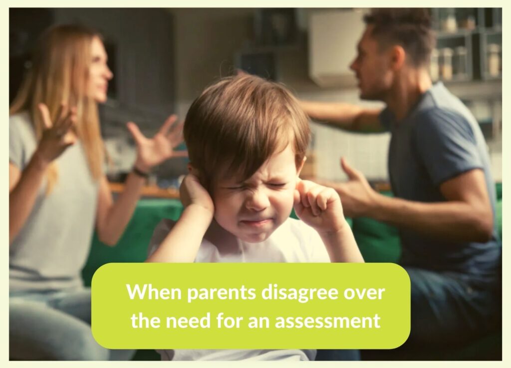 Child plugging ears with finger whilst parents argue