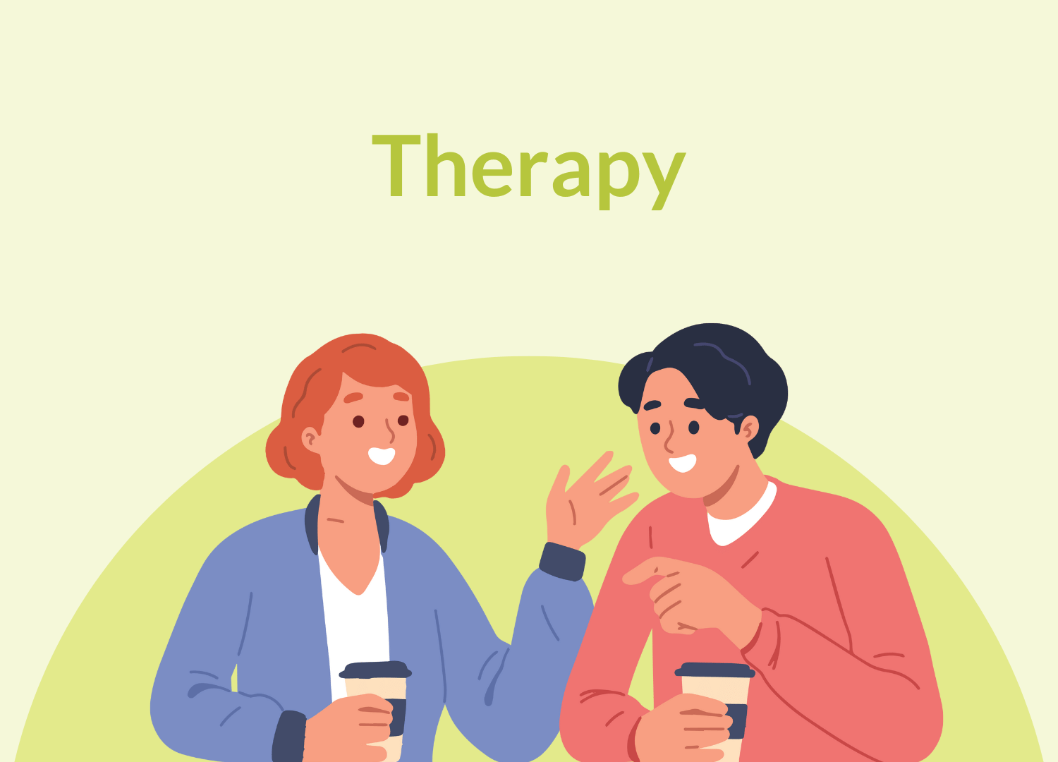 Therapy Two people engaging in conversation whilst holding hot drinks