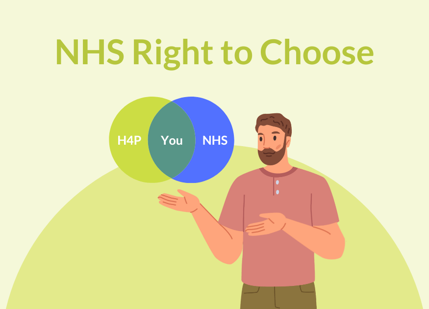 right to choose feature man holding ven diagram showing the partnership between help for psychology and the nhs