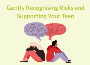 two teenagers sitting back to back with scrambled messaging in speech bubbles above them